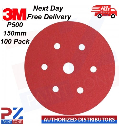 3M 51160 Hookit Red Abrasive Disc 316U 150mm 7 Hole Grit P500 100 Pack